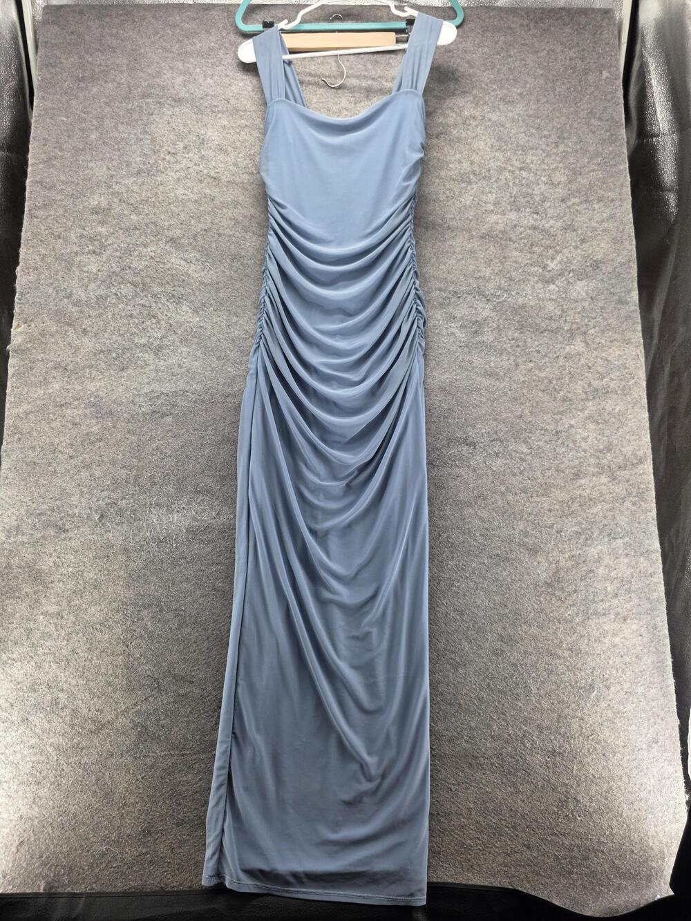 Lulus Dress Womens M Blue Bodycon Maxi Ruched Sleeveless Square Neck Formal